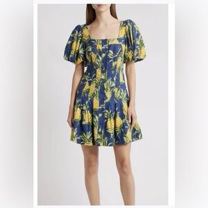 Farm Rio Delicate Pineapple Navy Blue Mini Dress size medium
